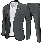 YND Men's 2 Piece Casual Linen Suit Set, Regular Fit Lightweight Blazer Jacket and Pants for Wedding, Business, Party
