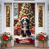 Funny Dog Christmas Door Cover Dog Under Xmas Tree Front Door Decorations Banner Merry Christmas Hanging Banner for Indoor Outdoor Xmas New Year Party Winter Decor