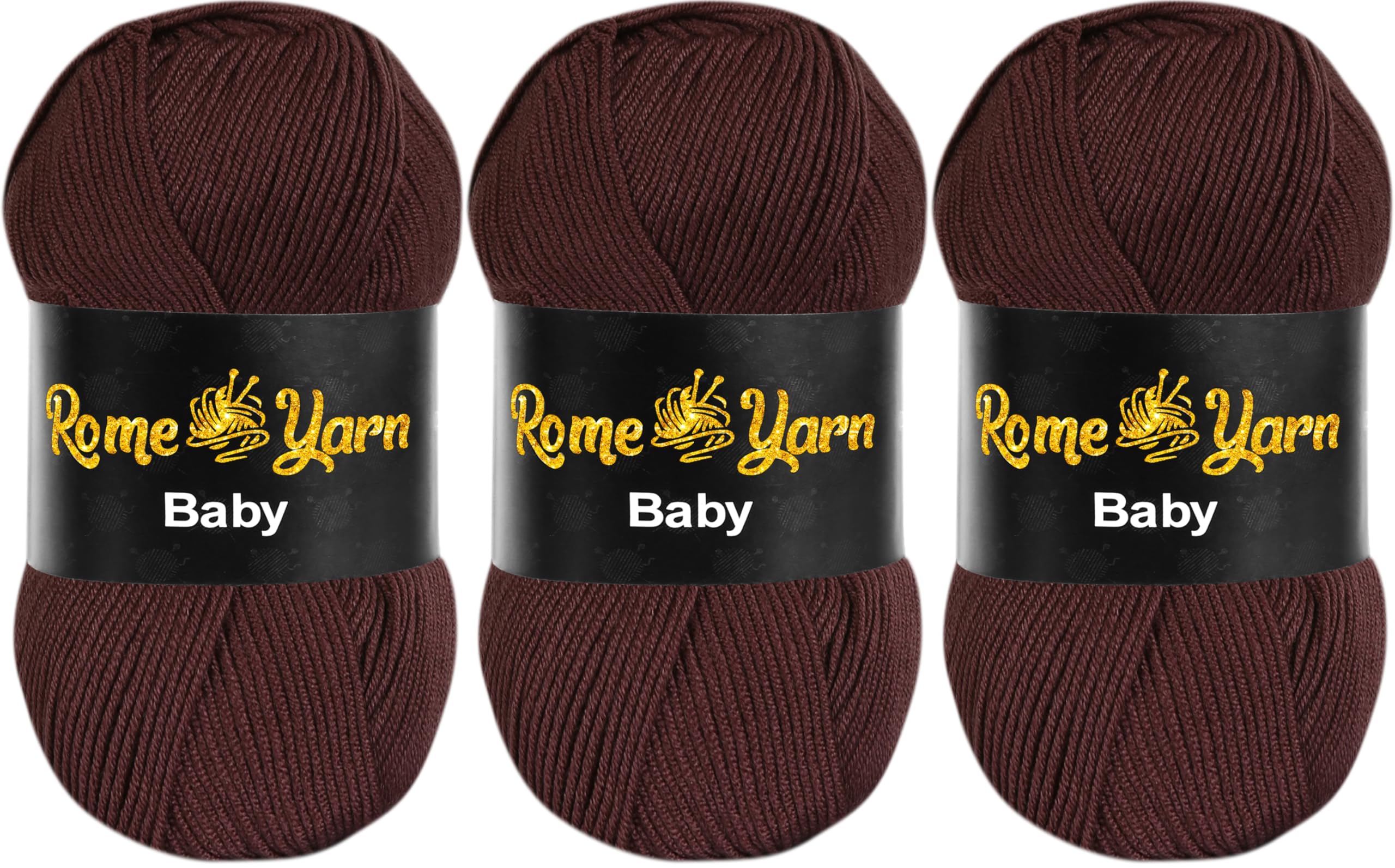 Baby Yarn #3 Light Worsted DK Anti-Pilling Acrylic Yarn for Knitting and Crochet (3 Pack, 1707 Aubergine)