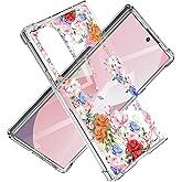 Dcwunk for Samsung Galaxy Z Fold 7 Case,Clear with Flowers,Slim Anti-Yellow Hard PC Protective Soft TPU Bumper Shockproof Cute Case (Pink Romance)