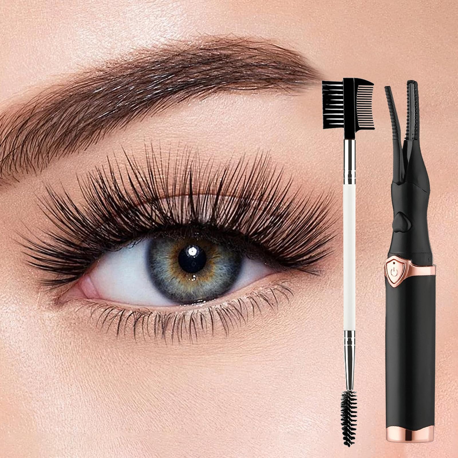 XdealCozyxc Heated Eyelash Curler, USB Rechargeable Portable Electric Eyelash Curler for Women Makeup