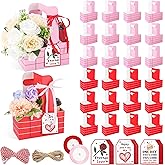 24 Set Valentine's Day 2 Cup Drink Carrier with Handle, 2 Style Heart Portable Cup Holders Floral Gift Bags with Card and Rope, Valentine Mother Teacher's Day Favor for Hot Cold Drinks Coffee(2 Style)