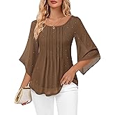 Youtalia Dressy Tops for Women Formal Elegant Blouses 3/4 Sleeve Sparkly Cocktail Party Evening Shirts