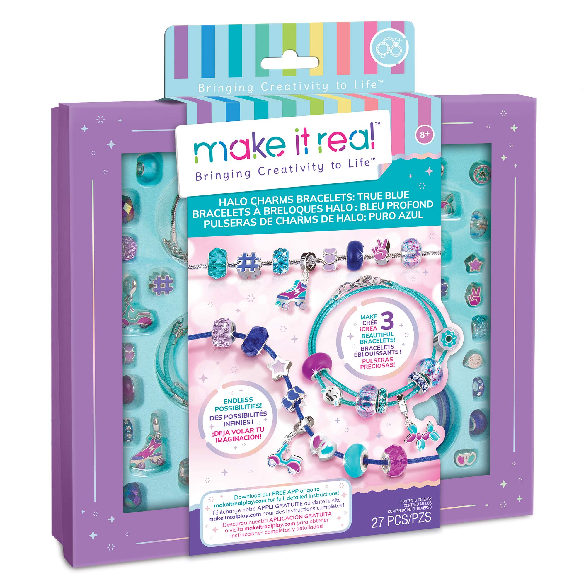 Make It Real Blue Friendship Bracelet Making Kit with Halo Charms & Beads! - Girls Jewellery - Arts and Crafts for Kids