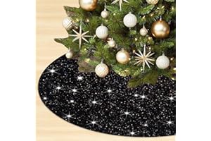 OMKSIH Black Tree Skirt 21 Inch Sequin Christmas Tree Skirt Christmas Tree Collar Black Velvet Tree Skirt Glitter Small Tree Skirt for 4FT Tree Black Santa Tree Skirt Halloween Tree Skirt Ornaments
