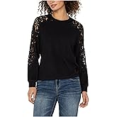 Liverpool Womens Long Sleeve Crew Neck Lace Inset Knit Top