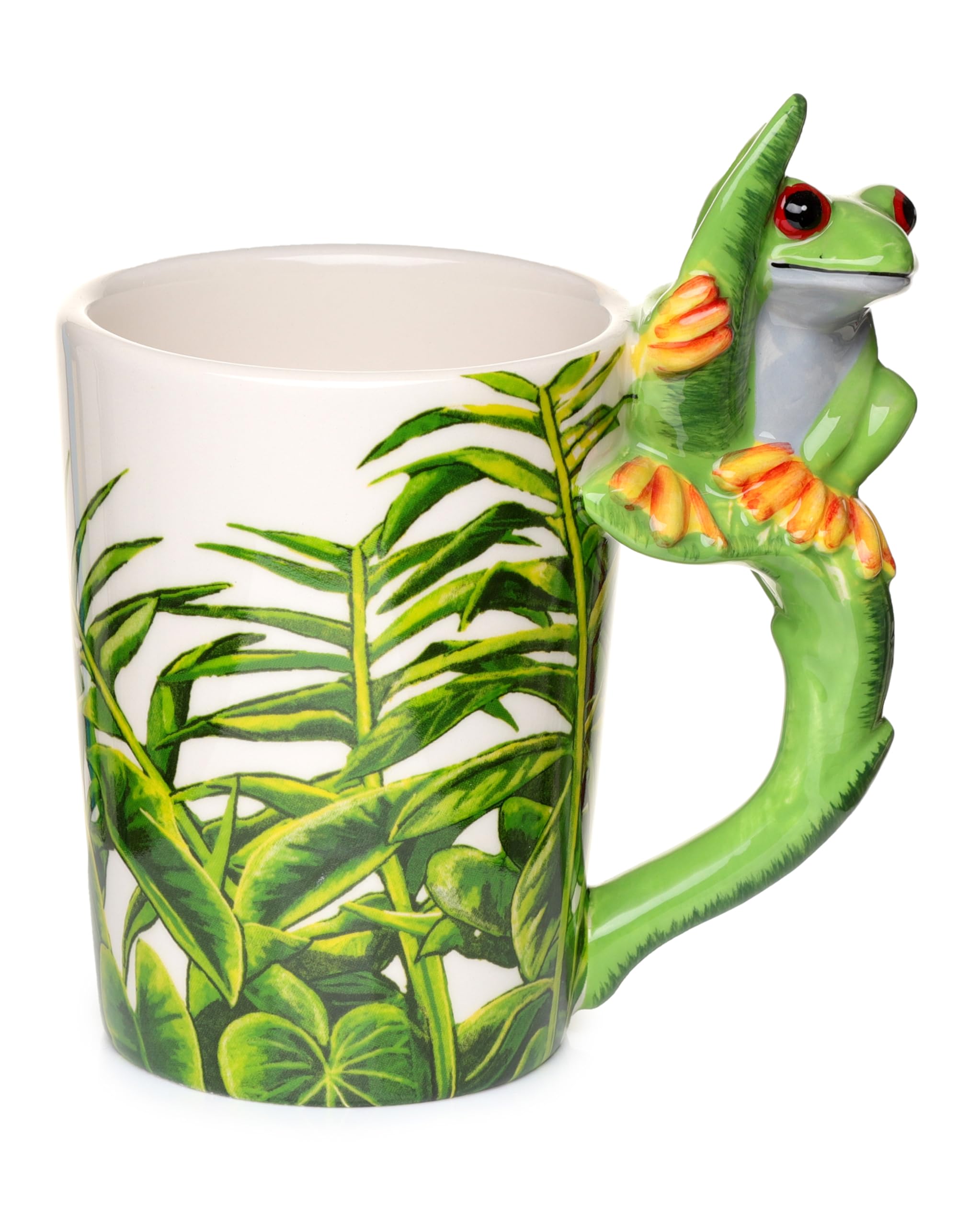 Puckator Tree Frog with Foliage Decal Ceramic Shaped Handle Tea Coffee Mug - Funny Home Accessories - Cute Gifts for Girlfriend - Large Mugs for Men Women Hot Drinks - Cups Presents Secret Santa Gift