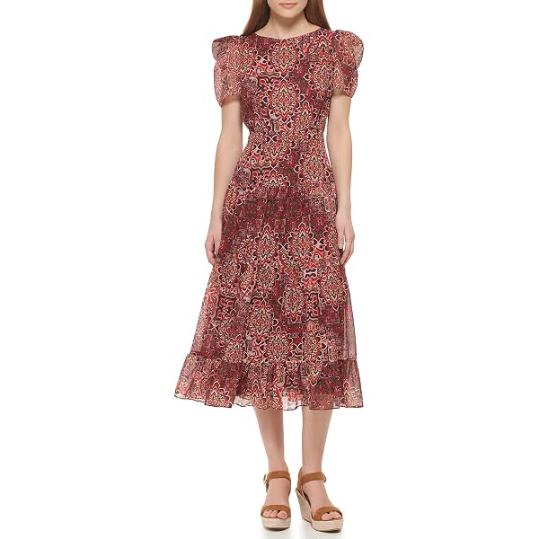 Vince Camuto Women's Floral Chiffon Ruffle Maxi, Navy, 4 at Amazon Women's  Clothing store