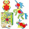Coogam Wooden Pattern Blocks Set 130PCS Geometric Color Shape Manipulative Puzzle – Graphical Montessori Tangram Early Learning Educational Toys Brain Teasers STEM Gift for Kids with 24 Design Cards