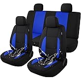 Pariitadin Waterproof Car Seat Covers Full Set, Neoprene Seat Covers for Cars, Universal Fit Interior Covers for Most Cars Sedan Van Truck SUV(Black/Blue)