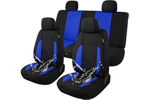 Pariitadin Waterproof Car Seat Covers Full Set, Neoprene Seat Covers for Cars, Universal Fit Interior Covers for Most Cars Sedan Van Truck SUV(Black/Blue)
