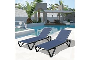 DOMI OUTDOOR LIVING Domi Patio Lounge Chairs Set of 2, Aluminum Pool Chaise Lounge with 5 Position Adjustable Backrest and Wheels, Outdoor Lounge Chairs for Pool, Garden, Beach, Backyard, Navy Blue