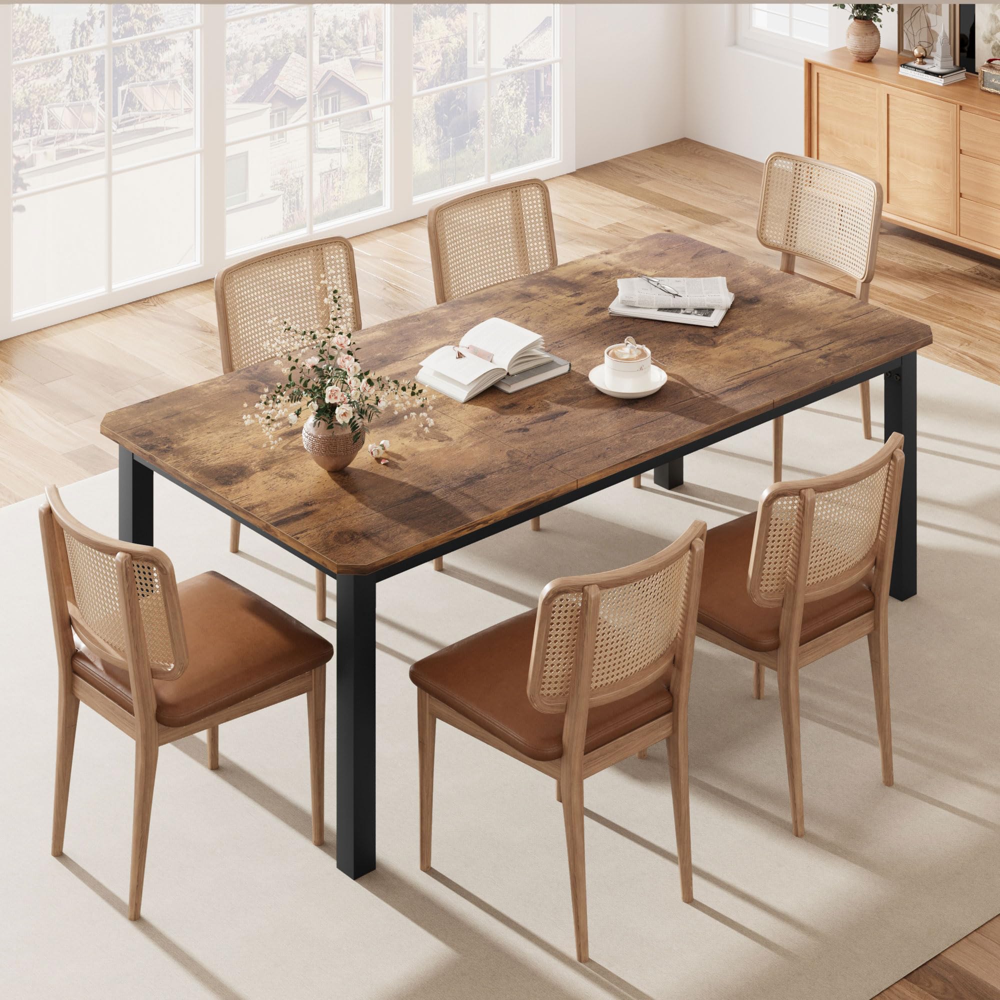 Photo 1 of GarveeHome Industrial Dining Table for 6-8 People, 78.7 Inch Long Kitchen Table with Sturdy Metal Frame & Rustic Brown Finish - Seats 6 Rectangular Counter for Dinner, Easy to Install(Only Table)