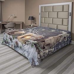 Ambesonne Christmas Flat Sheet, Candle Winter
