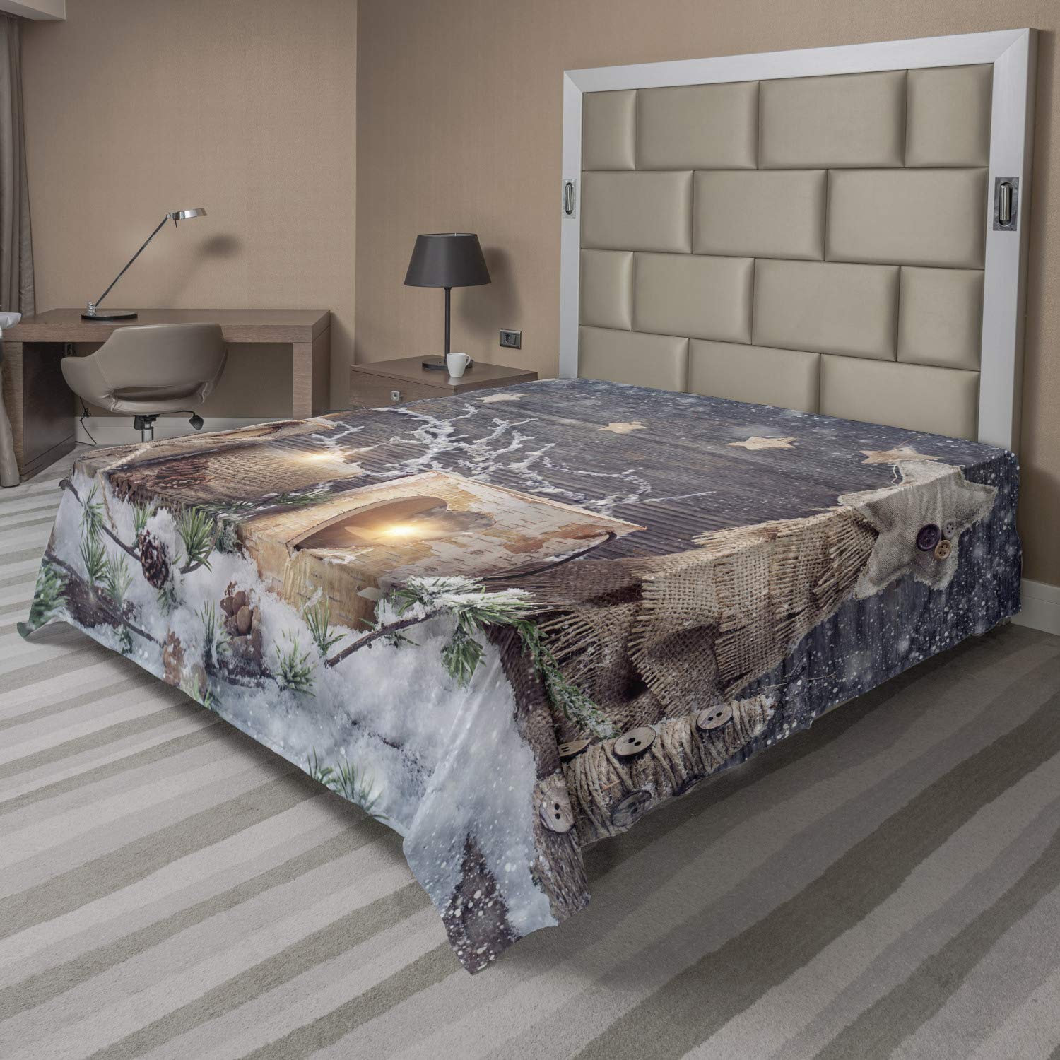 Ambesonne Christmas Flat Sheet, Candle Winter