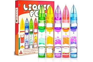 CHILVIL Fidget Classroom Toy for Kids 5PC Liquid Pen, Stocking Stuffers for Adult School Must Have Prize Treasure Box Liquid Motion Bubbler Timer Lava Fun Cool Anxiety Pens Sensory Toys Xmas