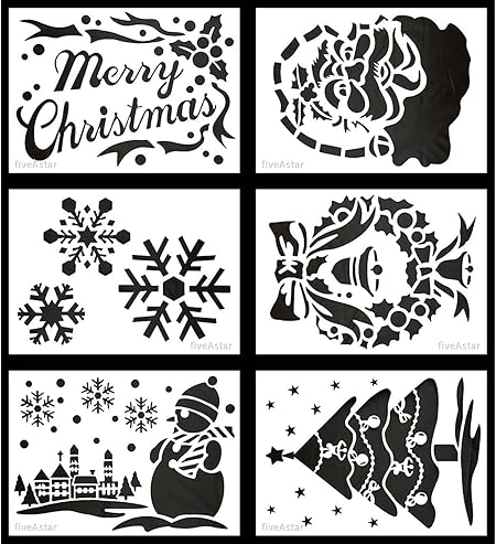 Amazon Fiveastar スノースプレー 型紙 装飾 6枚 セット サンタ Merry Christmas トナカイ 雪 結晶 H007 大型 53cm 38cm クリスマス雑貨 おもちゃ