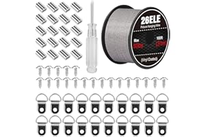 26ELE Picture Hanging Kit, Including Picture Hanging Wire(100 feet) Supports Up to 50lbs, D Ring Picture Hangers and Screws(2