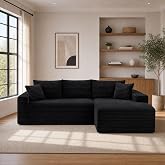 96.1" L-Shaped  Modular Cloud Sofa Sectional Sofa Boneless （Right，Black） | Modular Sectional Boneless Couches,Soft Corduroy Upholstery,With cushion, Modern Comfy Sofa for Living Room,bedroom Apartment