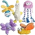 Nocciola 5 Packs Chenille Fabric Squeaky Dog Toys, Cute Plush Durable Stuffed Crinkle Pet Chew Toys for Medium Small Puppy Do