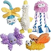 Nocciola 5 Packs Chenille Fabric Squeaky Dog Toys, Cute Plush Durable Stuffed Crinkle Pet Chew Toys for Medium Small Puppy Do