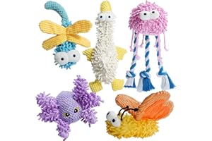 Nocciola 5 Packs Chenille Fabric Squeaky Dog Toys, Cute Plush Durable Stuffed Crinkle Pet Chew Toys for Medium Small Puppy Do