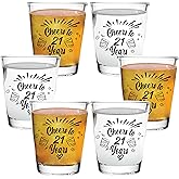Bisyata 21st Birthday Shot Glass Gift Set for Women and Men - 21 Birthday Party Decorations for Her or Him - Cheers to 21 Years CLEAR Shot Glasses - 2oz Set of 6 - With Gift Box