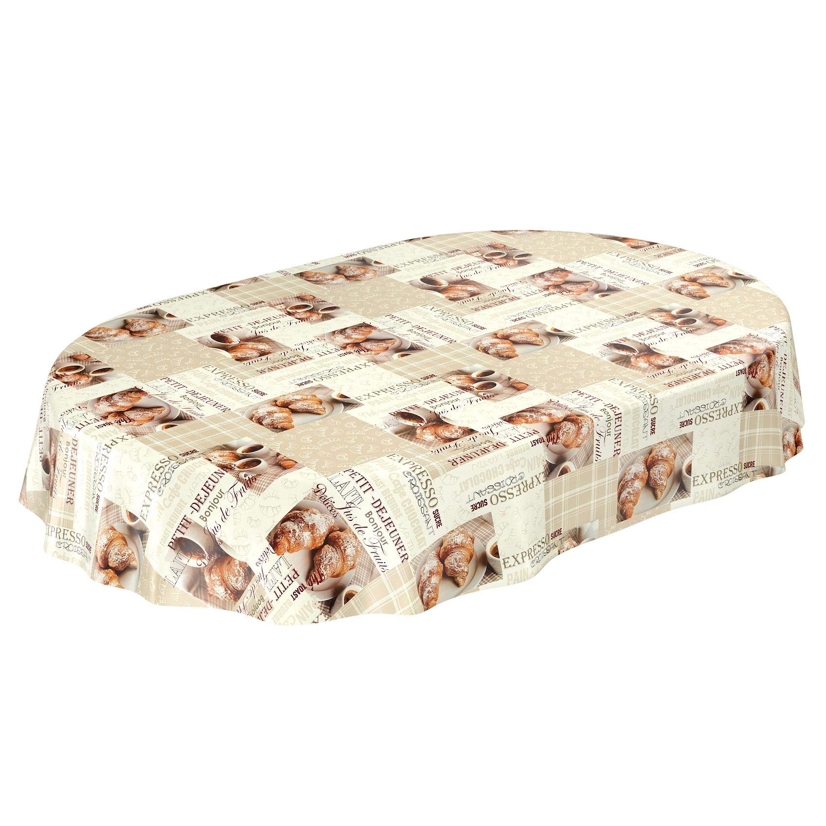 Oil Cloth Table Cloth Tablecloth Coffee Croissant - Various Sizes Available, Plastic, sättige, beständige Farben, Oval 140 x 240cm