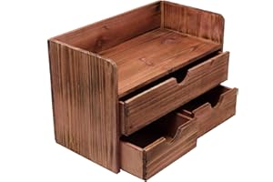 EXECUTIVE OFFICE SOLUTIONS Vintage Rustic Wooden Office Desk Organizer & Mail Rack For Desktop, Tabletop, or Counter - Distressed Torched Wood - For Office Supplies, Desk Accessories, or Mail - Cherry