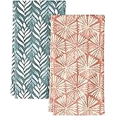 Miss Adola 2 Pack Flour Sack Kitchen Towels - 16x26 Inch Cotton Dish Towels with Hanging Loop Reusable Geometric Boho Modern Retro Tea Towel Absorbent Dishcloths Home Decor, Botanical Flower