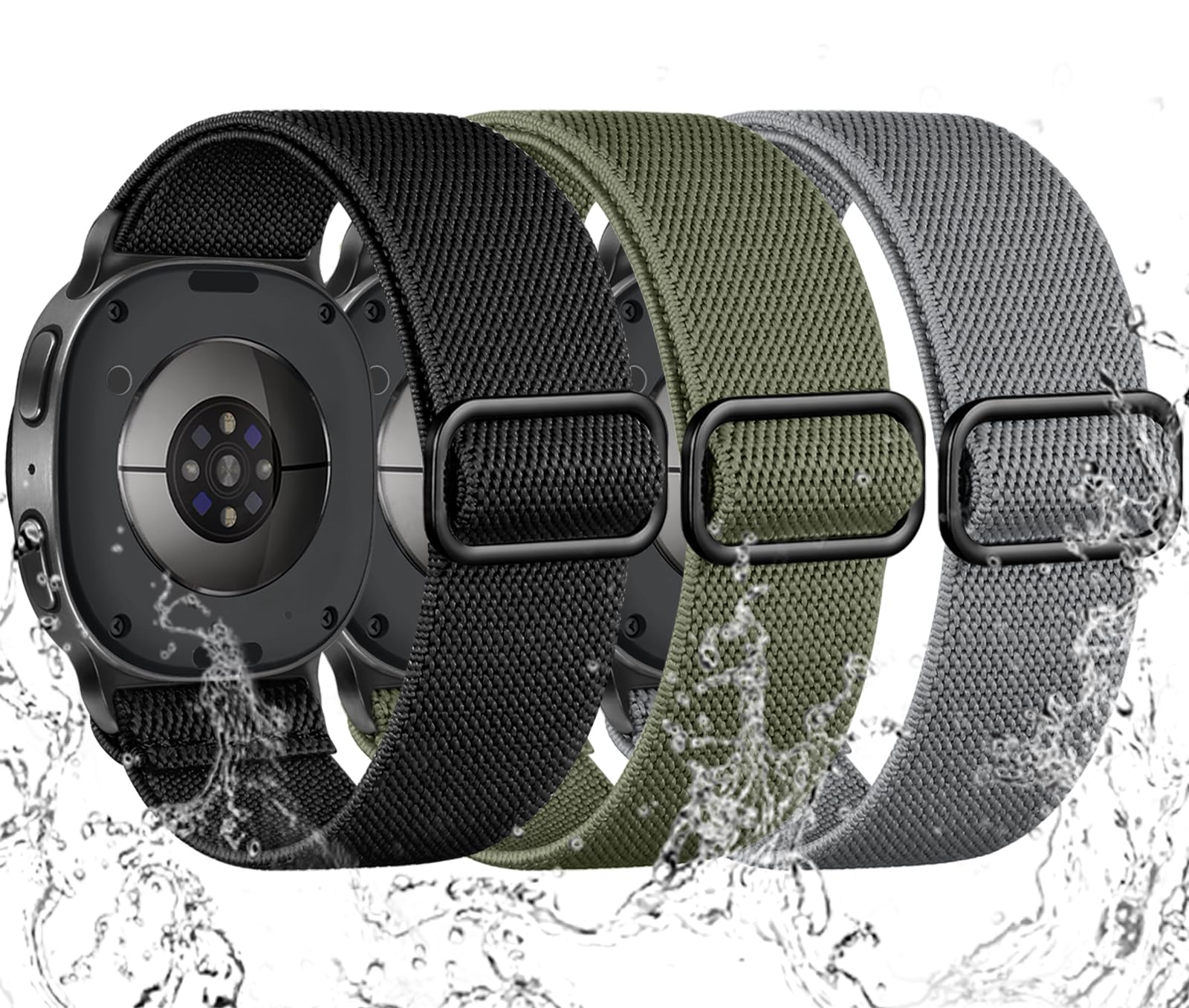 Maledan Stretchy Bands for Samsung Galaxy Watch 8 Band/Galaxy Watch 8 Classic Bands Men Women, 3 Pack Nylon Waterproof Sport Strap Elastic Wristband for Samsung Watch8 44mm 40mm/ Watch8 Classic 46mm