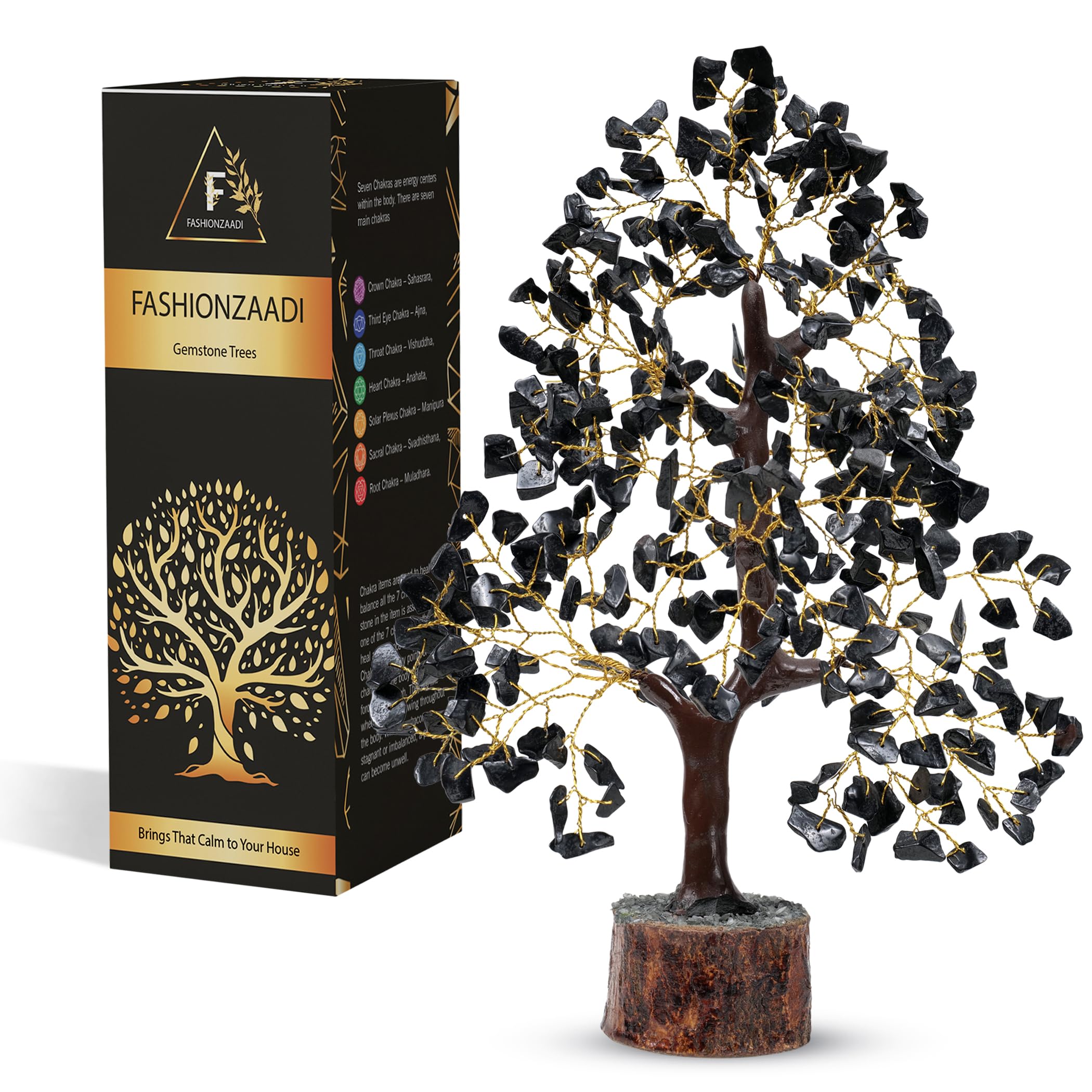 Black Tourmaline Gemstone Tree of Life - Crystal Tree for Positive Energy, Handmade Chakra Tree, Feng Shui Decor - Good Luck Gem Bonsai, Money Tree, Wealth & Prosperity, Spiritual Mystical Gift