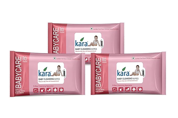 Kara Viscose Fibre Chamomile Extract Cleansing Baby Wipes (Pack of 3 x 80 Pieces)