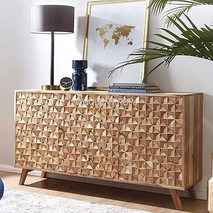 Wooden Props Acacia Solid Wood Sideboard Dresser Cabinet Brown