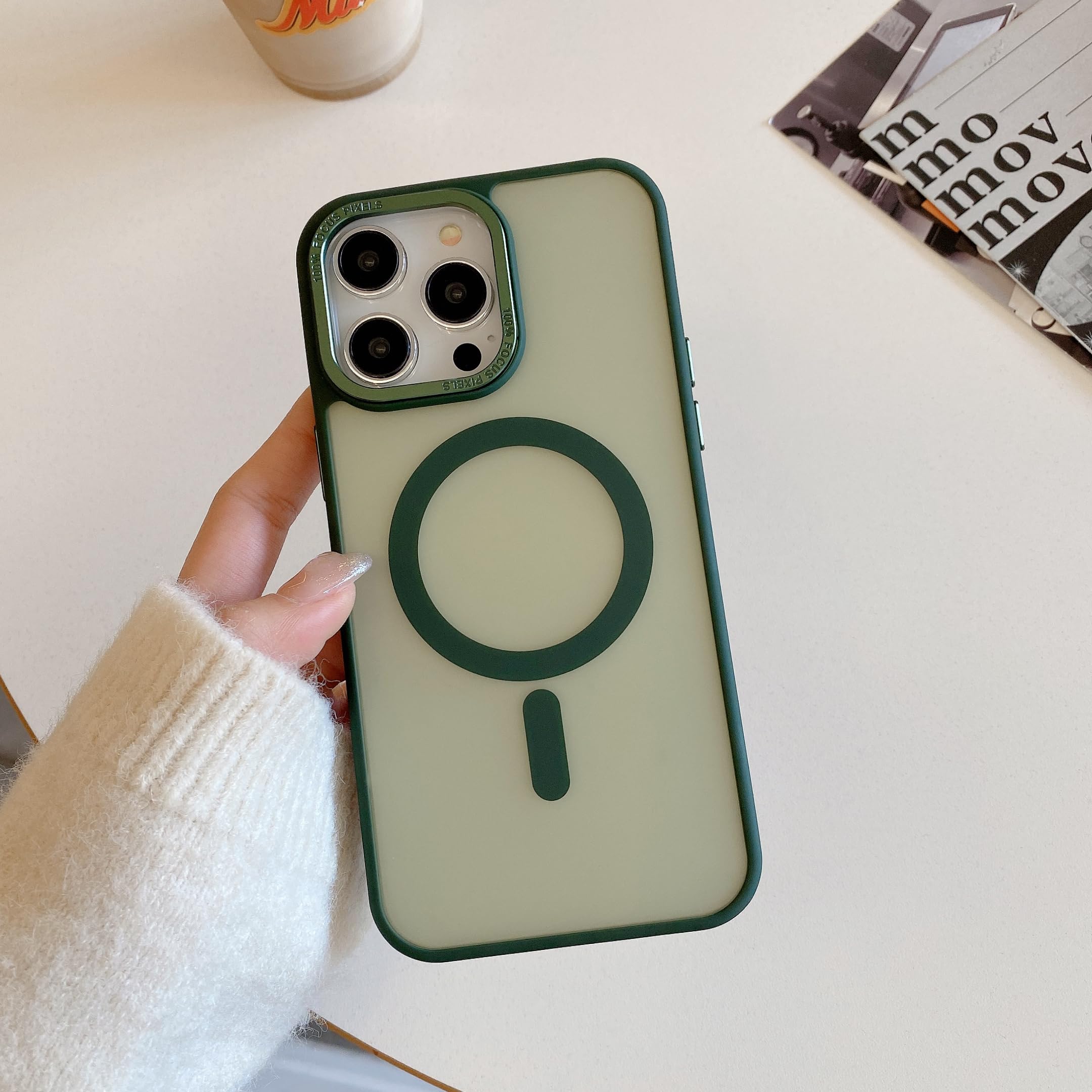 Photo 1 of Compatible for iPhone 13-Mini Case: [Effortless Buttons] Translucent Matte Slim Shockproof Anti-Fingerprint Cover para 13Mini, Green
