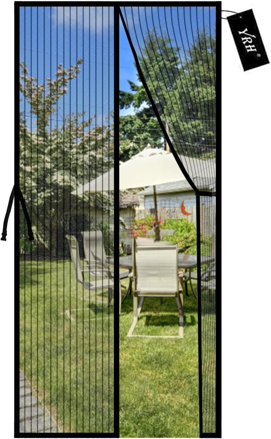 YRH Magnetic Fly Screen Door 90x210cm Black Heavy Duty Mesh Self-Sealing Buckles
