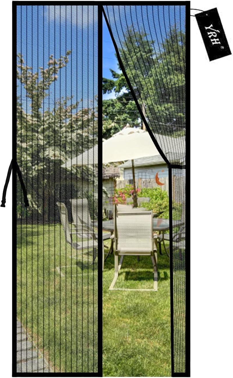 YRH Magnetic Fly Screen Door 90x210cm Black Heavy Duty Mesh Self-Sealing Buckles
