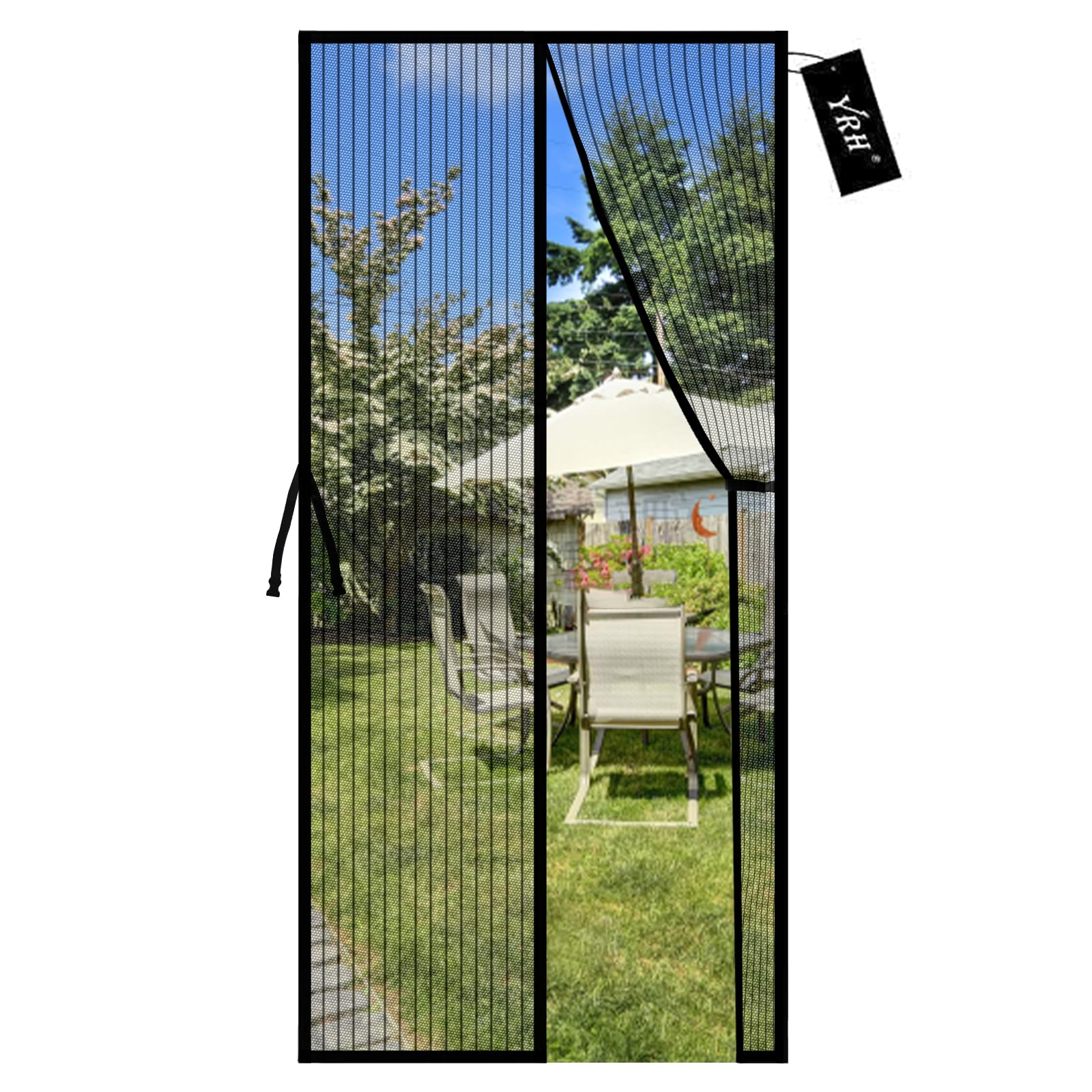 YRH Magnetic Fly Screen Door with Stay Open Buckles - Heavy Duty Self-Sealing Mesh, No Drill Installation,Powerful Magnets,Full Frame Magic Tape (120x220 cm, Black)