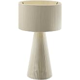 Modway Gia Vintage Modern Cotton Thread Table Lamp in Natural - Unique Retro Boho Accent Lamp with Metal Base and Repeating Stripes Design