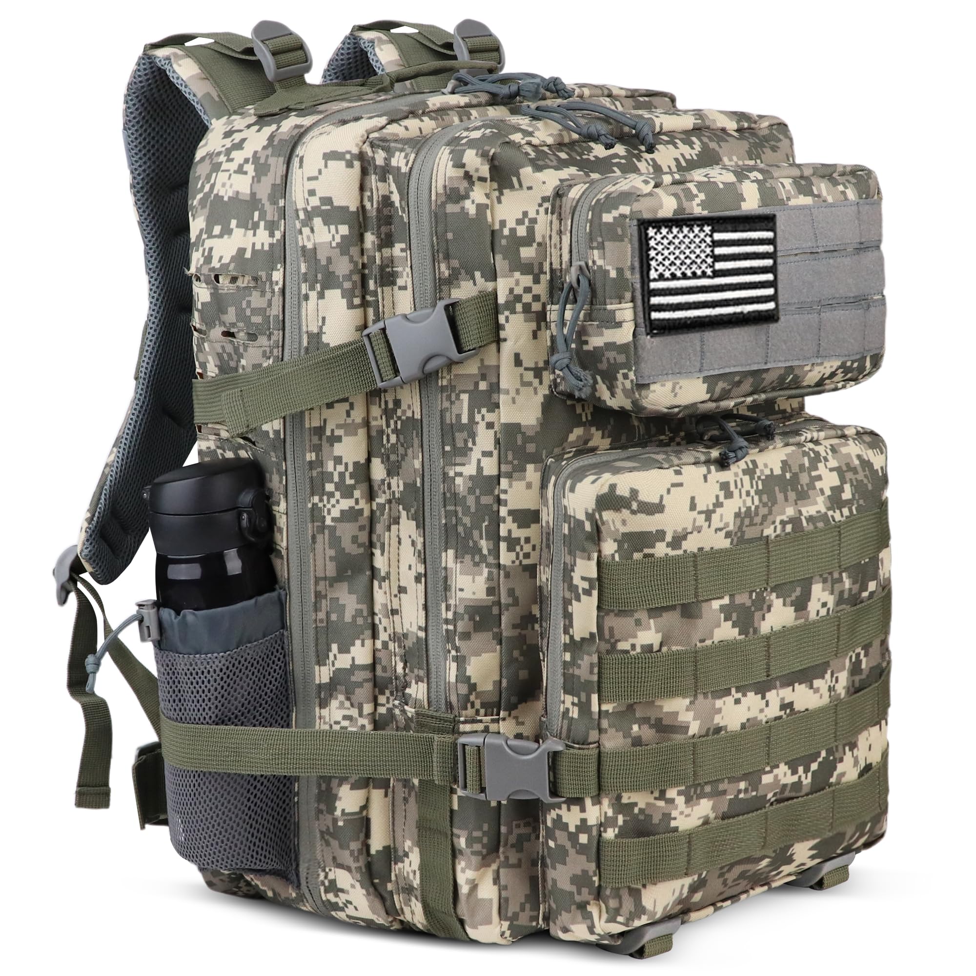 Zavothy 45L Unisex 600/1000D Waterproof Tactical Military Backpack Army 3 Day Assault Pack Molle Bag for Hiking Camping, Camo, 45L US, Outdoor Military Army Backpack