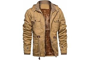 CHEXPEL Men's Thick Winter Jackets with Hood, Fleece Lining, Cotton Military Work Jackets with Cargo Pockets, Outwear