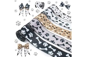 Mlurcu Dog Ribbon Paw Print Ribbon 5 Rolls Wired Edge Ribbon 2.5 Inch 25 Yards Burlap Wired Ribbons for Crafts Party Home Ornaments Wedding Gift DIY Decoration Wrapping Bow Making Wreath Decor