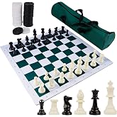 Juegoal 20" Portable Chess &amp; Checkers Set, 2 in 1 Travel Board Games for Kids and Adults, Folding Roll up Chess Game Sets, Extra 26 Checker Pieces, Tournament Thick Mousepad Mat with Storage Bag