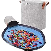 SAM AND MABEL XXL Toy Storage Organizer with Play Mat – 15" x 15" x 16" Storage Bin for Kids Playroom, Foldable Fabric Bag an