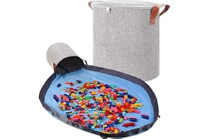 SAM AND MABEL XXL Toy Storage Organizer with Play Mat – 15" x 15" x 16" Storage Bin for Kids Playroom, Foldable Fabric Bag and Basket for Nursery (Gray)