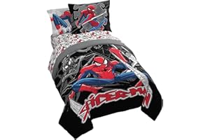 Jay Franco Kids Comforter Set Includes Sheets and Pillow Covers - Soft and Cozy Bed Set for Stylish Room Decor, Black - Spiderman, 5 Piece Twin Bedding