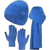 Hat Scarf And Gloves Set For Women,Womens Winter Beanie Hats Long Scarf Scarves Knit Touchscreen Gloves For Cold Weather