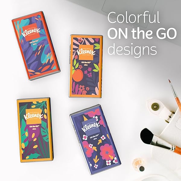 KLEENEX ON-THE-GO FACIAL TISSUES, 8 ON-THE-GO PACKS, 10 TISSUES PER BOX, 3-PLY (80 TOTAL TISSUES), PACKAGING MAY VARY
