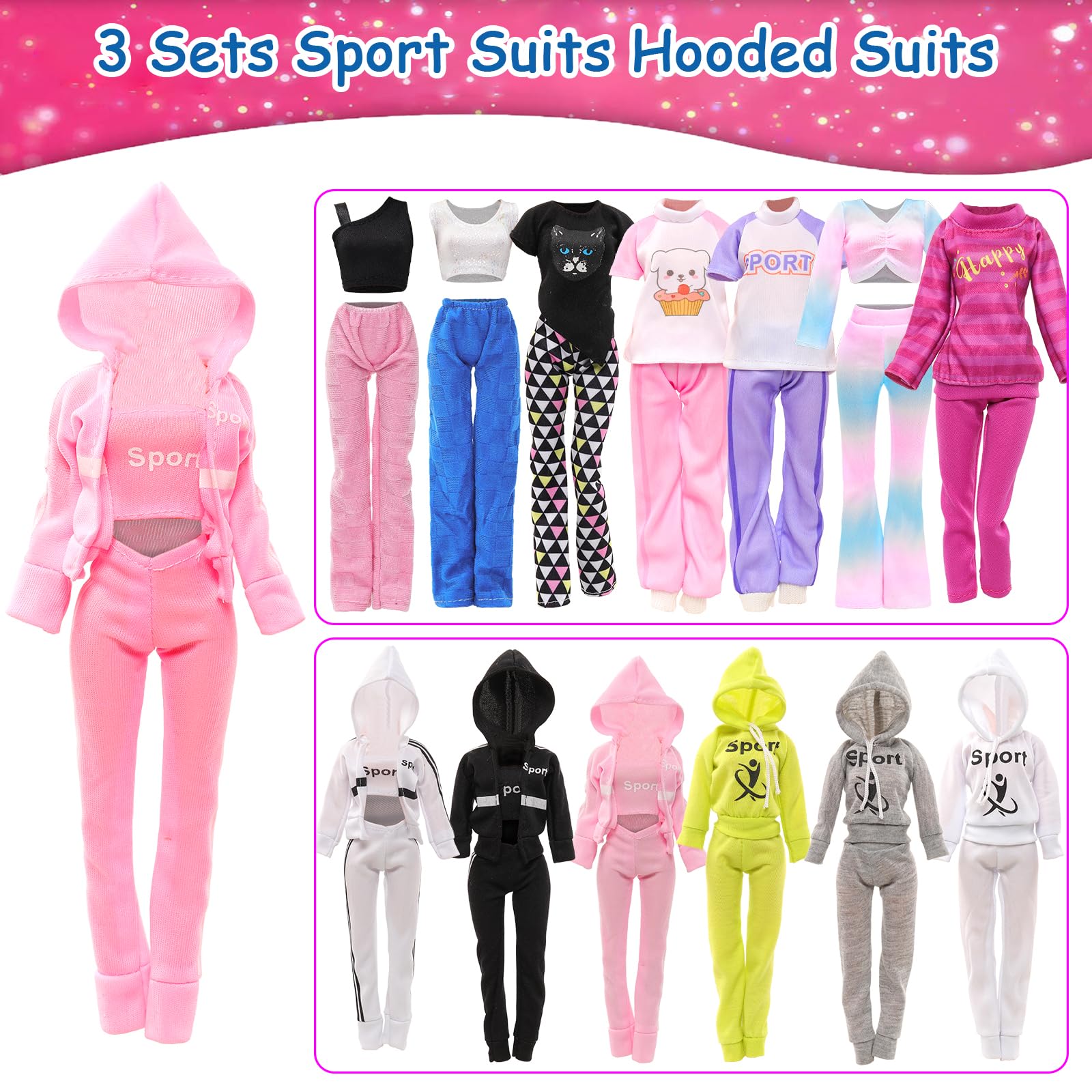 Barwa 10 Sets Doll Clothes Hooded Sports Suit Casual Outfits Tops and Pants Doll Pajamas for 11.5 inch Girls Dolls