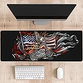 dhakalrlde Patriotic Eagle Gaming Mouse Pad, American Flag, Eagles & Motorcycle Large Desk Mat for Computer, Extended Keyboard Laptop Mouse Pads 31.5×11.8in, Non Slip Rubber Mousepad for Decor Gifts